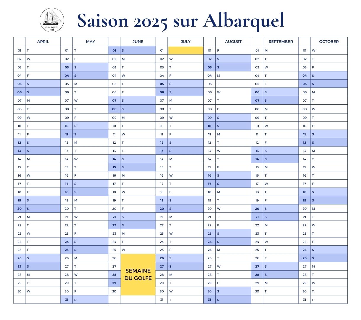 Calendrier des disponibilités